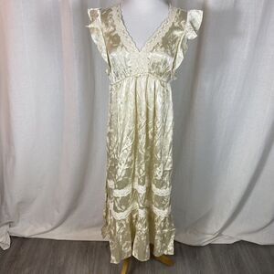 Saltwater Luxe Women's Small Midi Dress‎ Ivory Lace Victorian Boho Empire Waist